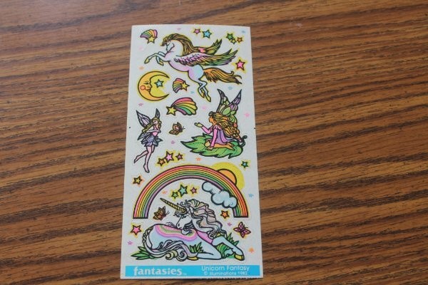 Rare 1982 Illuminations Fantasies Sticker sheet Unicorn Fantasy fairies sun moon
