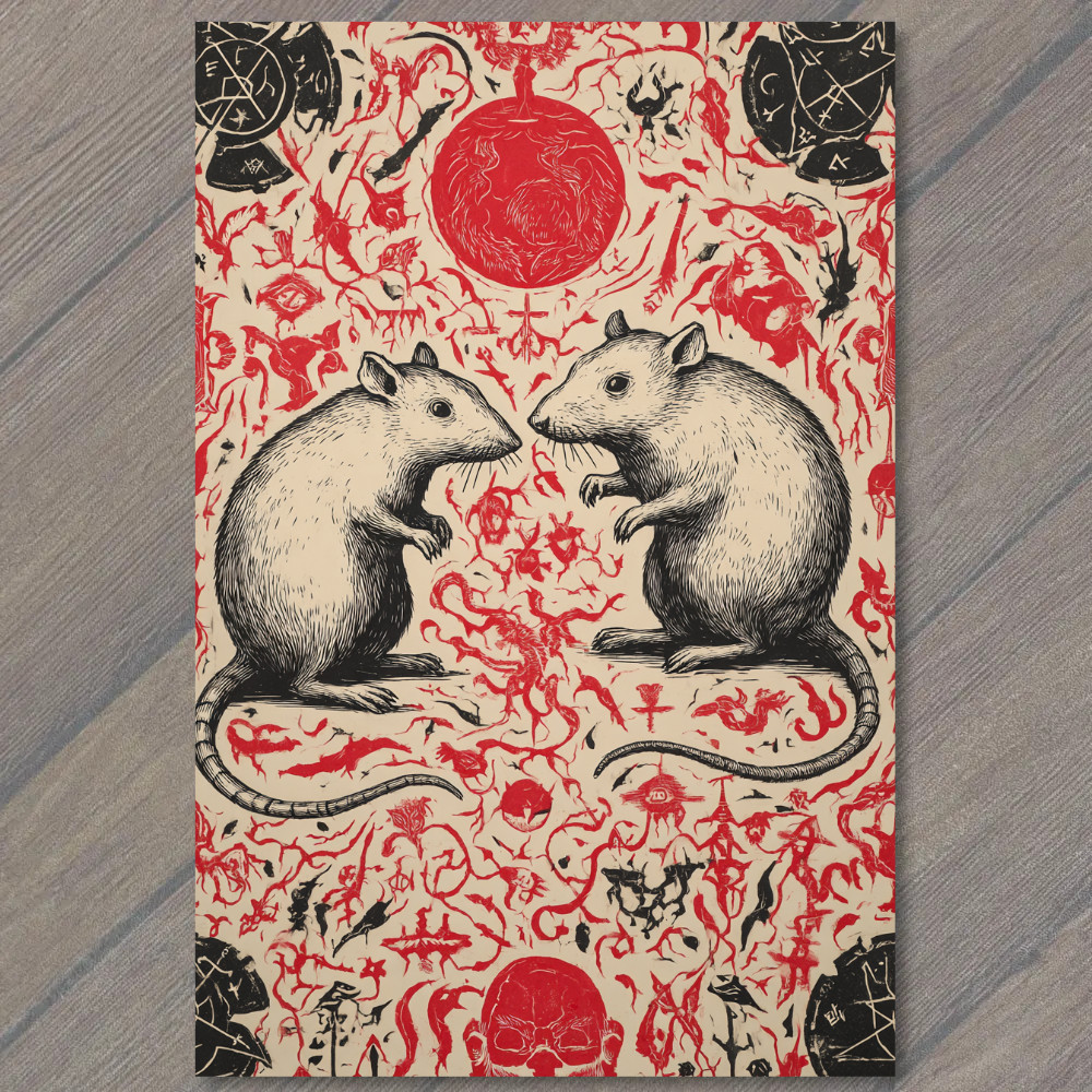 STICKER Occult Rats Gothic Doodle Symbols Dark Surreal Macabre Drawing