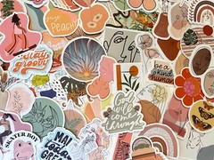 50pcs BOHEMIAN stickers, BOHO CHIC, Boho, Girly, pink, feminine, flowers retro