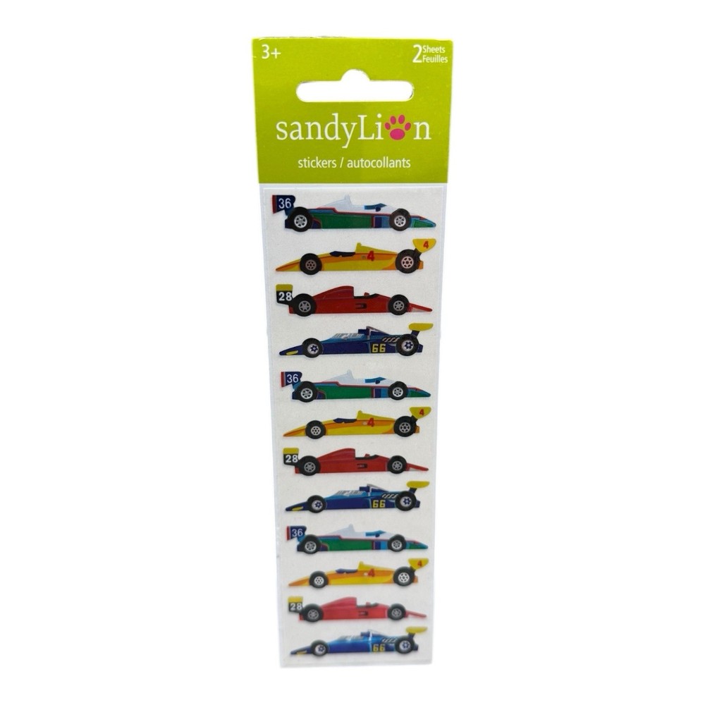 SandyLion Stickers Prismatic Cars Race Multicolor 2 Sheets Sealed NOS