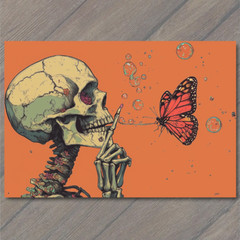 STICKER Bright Skull Blowing Bubble Wild Hair Butterfly Vivid Color Fantasy