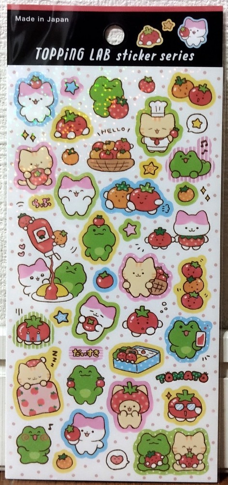 GAIA Topping LAB Tomato Sticker Kawaii Animal Cat Frog Food Cartoon MADE JAPAN