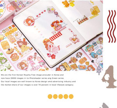 Kawaii Washi Stickers Set (50 Sheets) Cute Pets Sweet Food Drink Adhesive Label