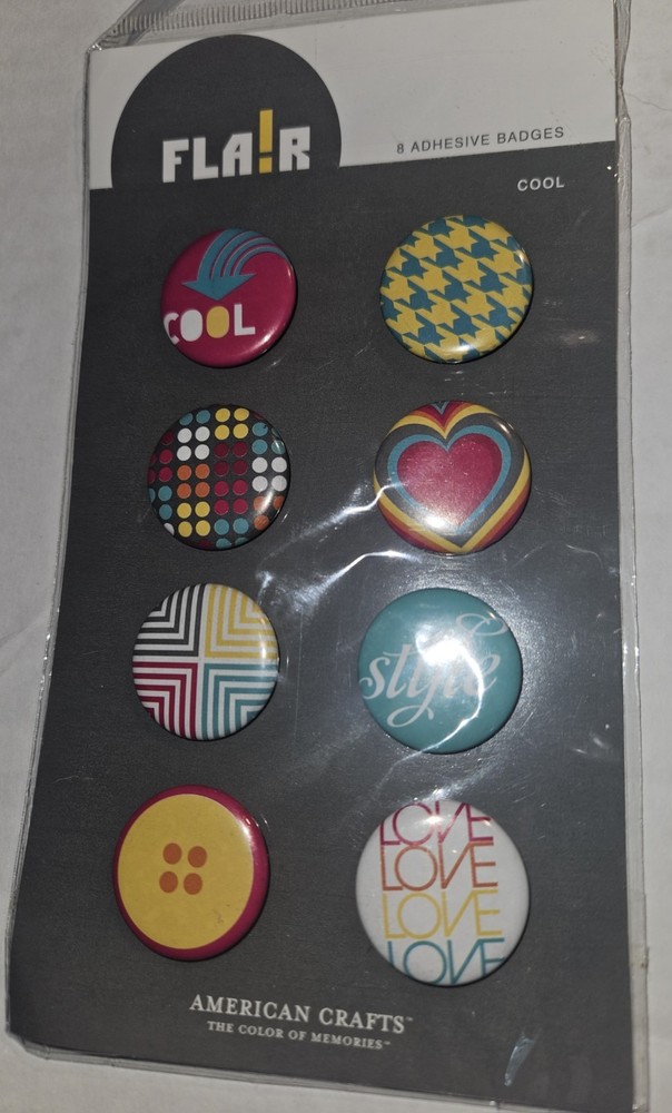 American Craft Flair 8 adhesive colorful badges for scrapbook cards crafts