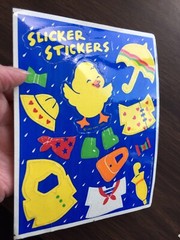 Lot of 2 Vintage Slicker Stickers Sheets Hallmark Duck Raincoat & Umbrella 1985