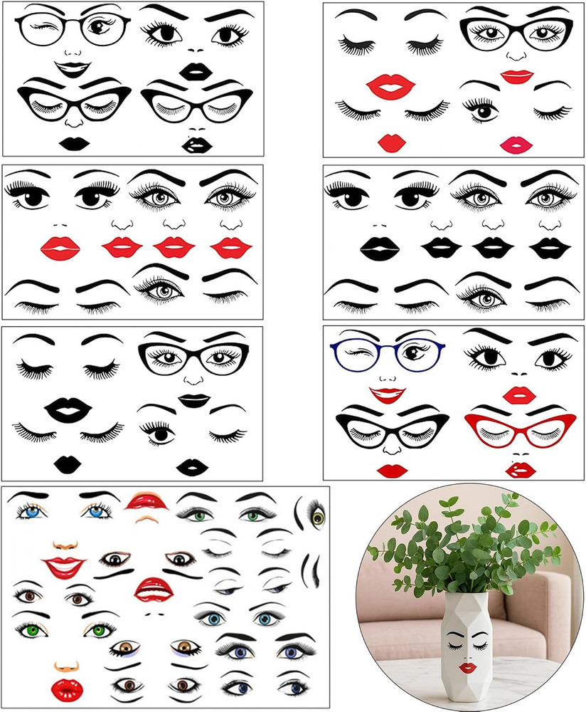 Face Stickers for Crafts,7 Sheets Make a Face Sticker for Pots Flower Stickers