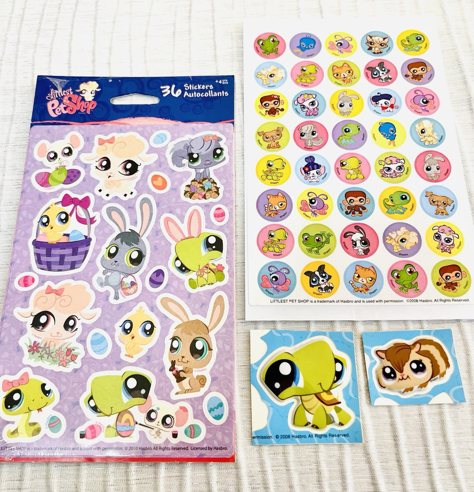 Littlest Pet Shop Sticker Lot – 1 New Pack, 1 Loose Sheet, 2 Puffy Extras