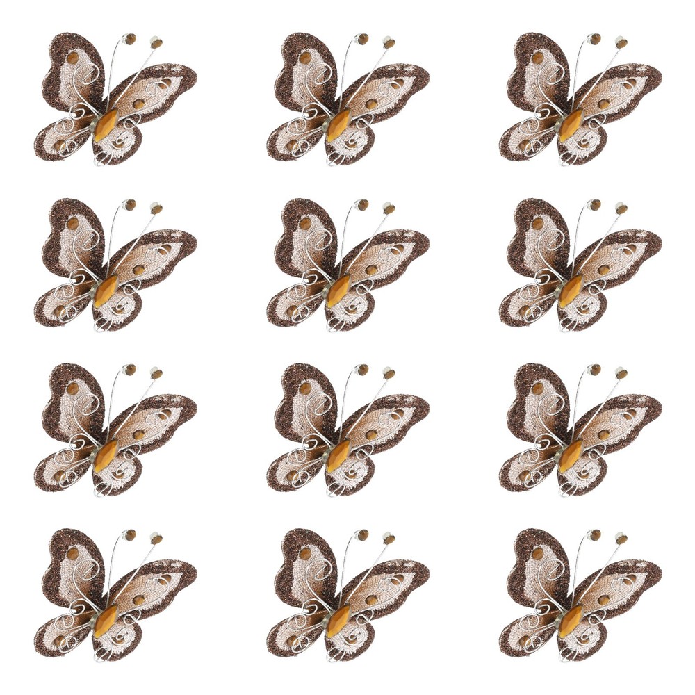 12Pcs Butterflies for Crafts, 2.2″ Organza Butterflies, Coffee