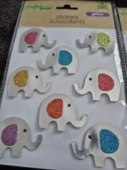 Crafters Square/Glitter-Metallic Multicolor/Elephants Stickers/Lot Of 5 Packs