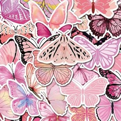 50pc Pink Butterfly, Spring, Girly, Sticker Set For Scrapbooking, Journal