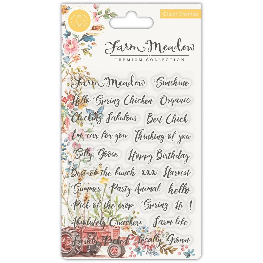 New Craft Consortium A5 Clear rubber Stamp FARM MEADOW SENTIMENTS free USA ship