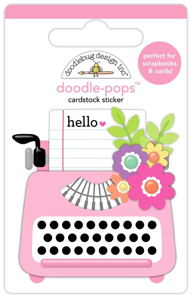 Doodlebug Doodle-pop 3D Stickers Just a Note Vintage Typewriter Hello Flowers