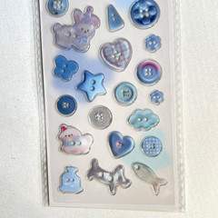 Cute Epoxy Button Stickers Blue Junk Journaling Collage Scrapbooking