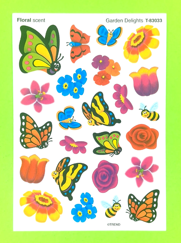 Floral Scented Scratch & Sniff Garden Delights Butterflies Sticker Sheet Retired