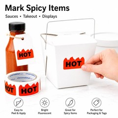 Fluorescent Red Orange Flame Labels – 2″x1.25″ Hot Stickers, 500/Roll for Partie