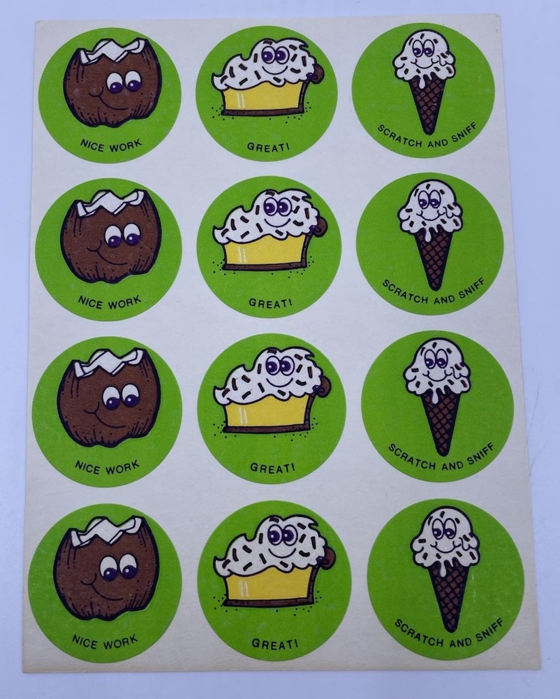 1980’s Vintage “Scratch ‘N Sniff” Coconut Scent (12 Sticker Sheet) Rare!
