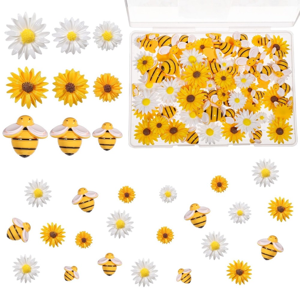 100Pcs Resin Bees Daisy Flowers Decor Bumblebee Embellishment Bees Flatback B…