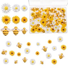 100Pcs Resin Bees Daisy Flowers Decor Bumblebee Embellishment Bees Flatback B…