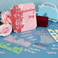 Carbon Steel Die Cut Set: 7 Floral Borders and Festive Fonts for Crafts