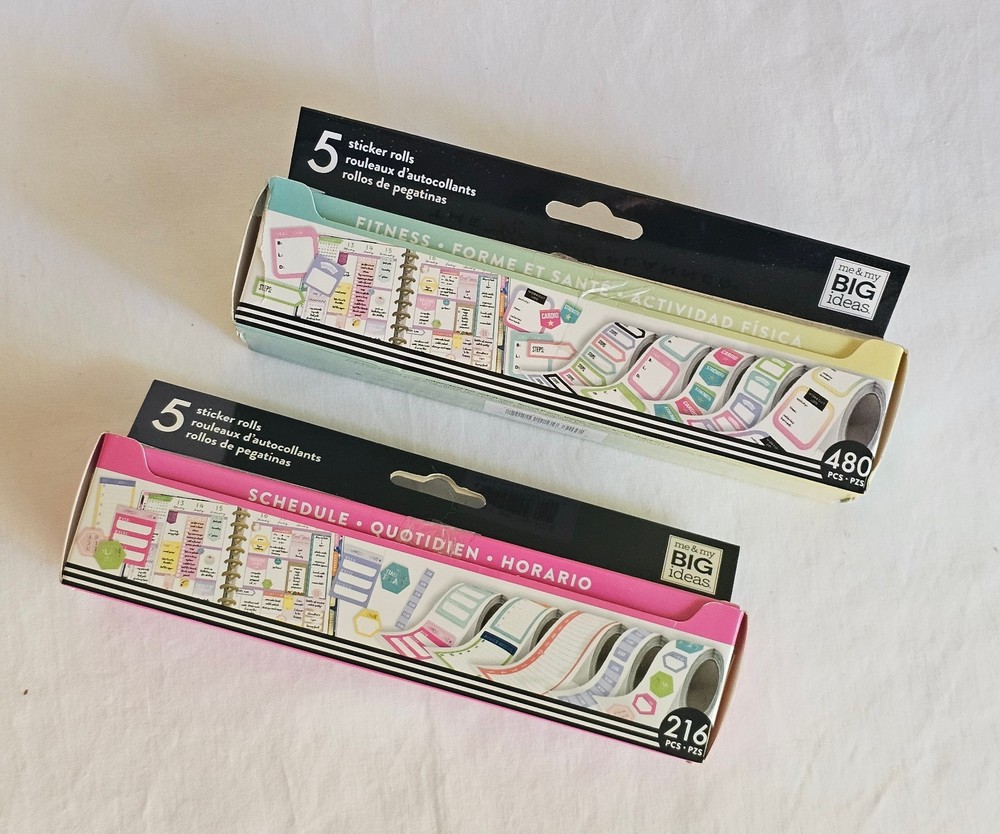 The Happy Planner Schedule 216pc & Fitness 480pc 5 Sticker Rolls Each