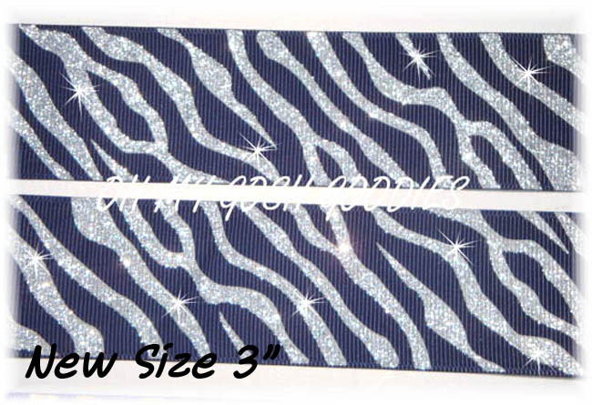 3″ NAVY SILVER TWINKLE GLITTER ZEBRA GROSGRAIN RIBBON 4 HAIRBOW BOW CHEER