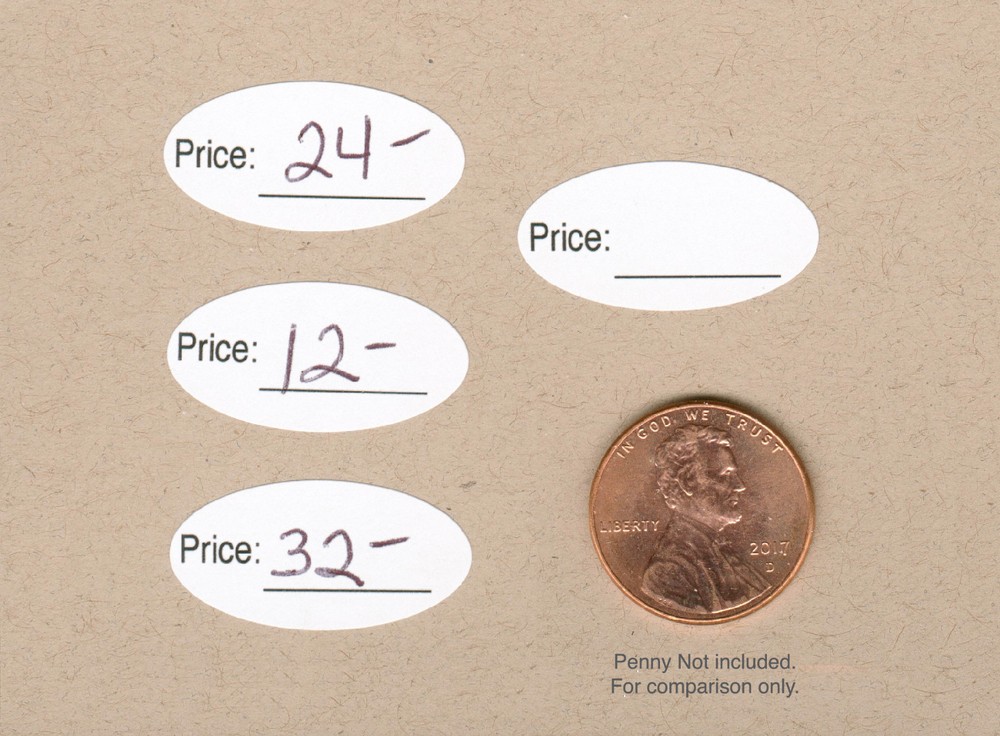 672 WHITE OVAL PRICE STICKERS, TINY1/2″x1″ LABELS, EASY PEEL, SELF ADHESIVE
