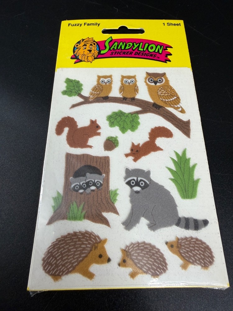 Vintage Sandylion Fuzzy Owl Squirrels Stickers Sealed 90s Toys R Us Scrapbook