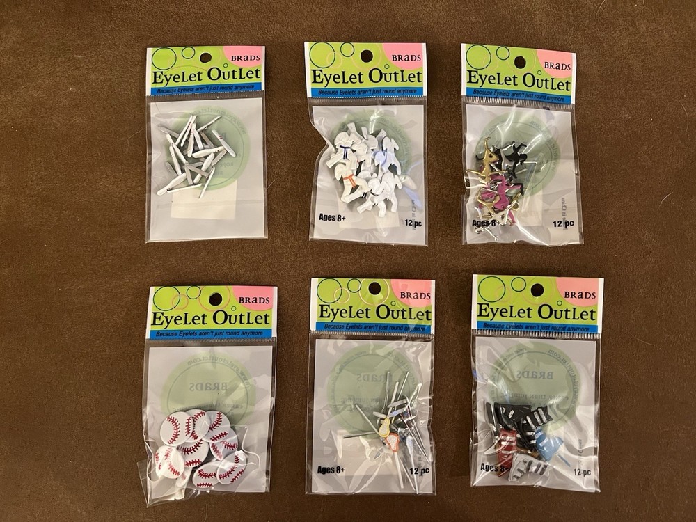 Eyelet Outlet Brads Lot of Sports NEW 6 packs Card Making Scrapbooking Athlete
