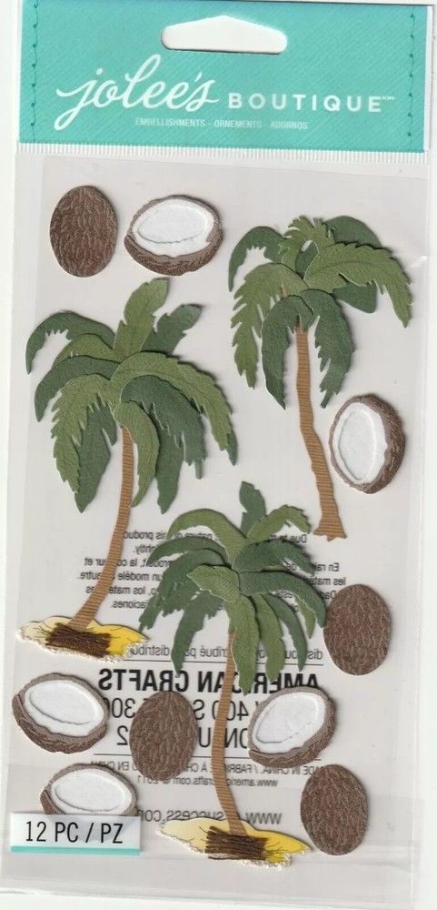Crafts Stickers Jolee’s Coconut Tree Trees Palm Coconuts Sand