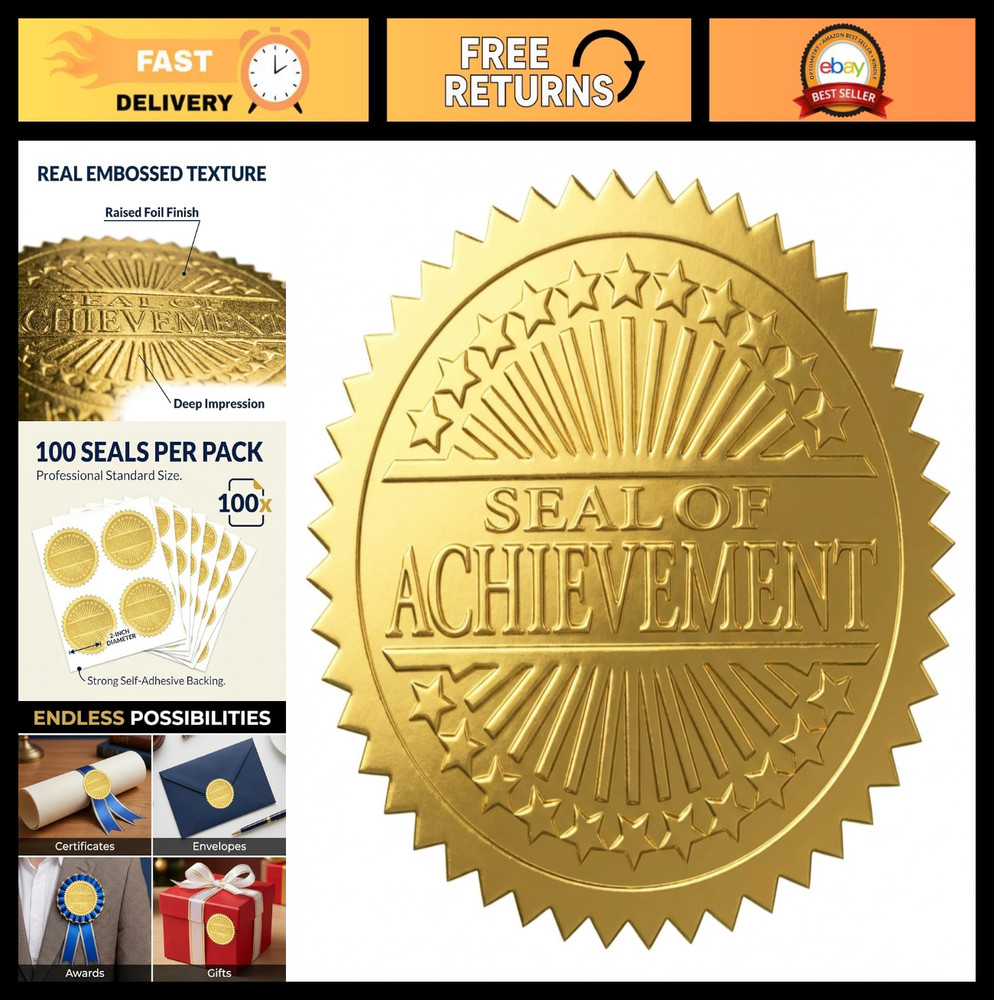 Gold Starburst Certificate Seals – 2″ Self-Adhesive Award Stickers, 100 Count fo