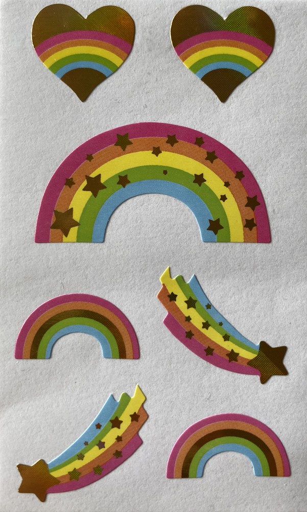 RAINBOW Prismatic Foil Stickers(7pc) •Love•Valentines Day•Shooting Stars•Hearts