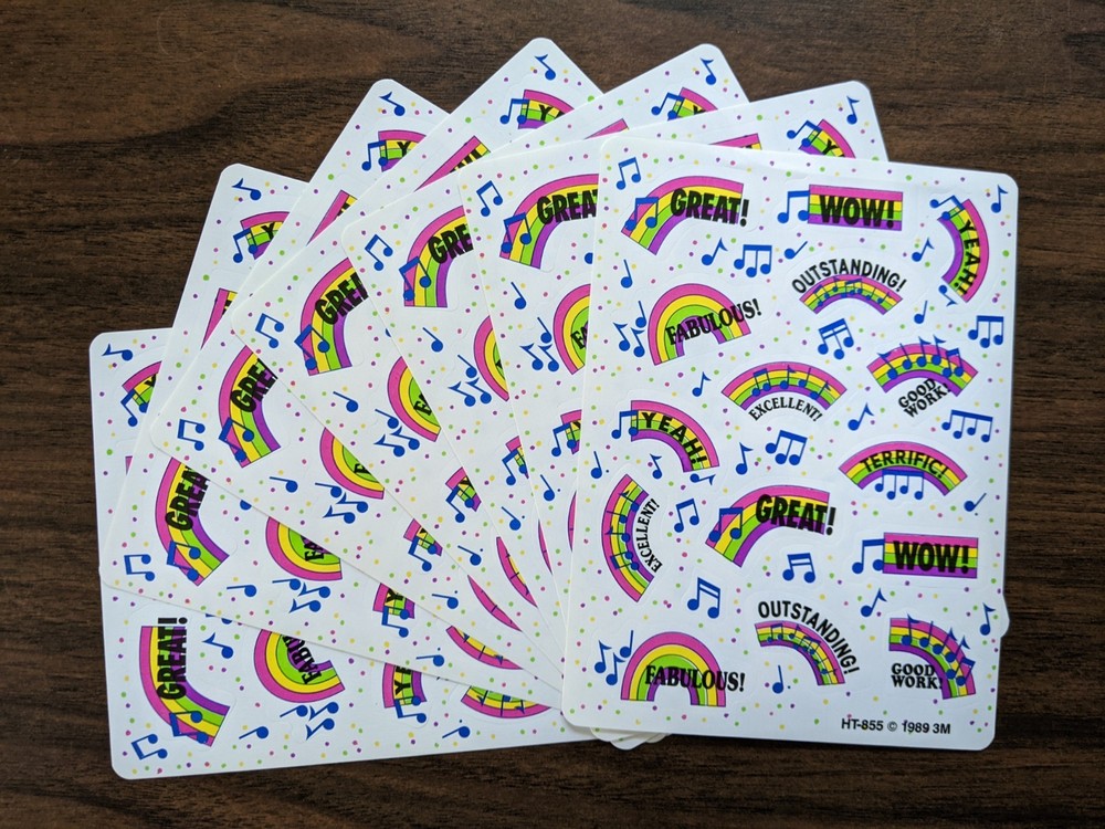Vintage 80s/90s Rainbow Music Note Reward Incentive Encouragement Stickers 3M