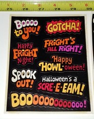 VTG HALLOWEEN STICKER 2 SHEETS BLACK ORANGE BOO SCARY HORROR MONSTER GHOST DECAL