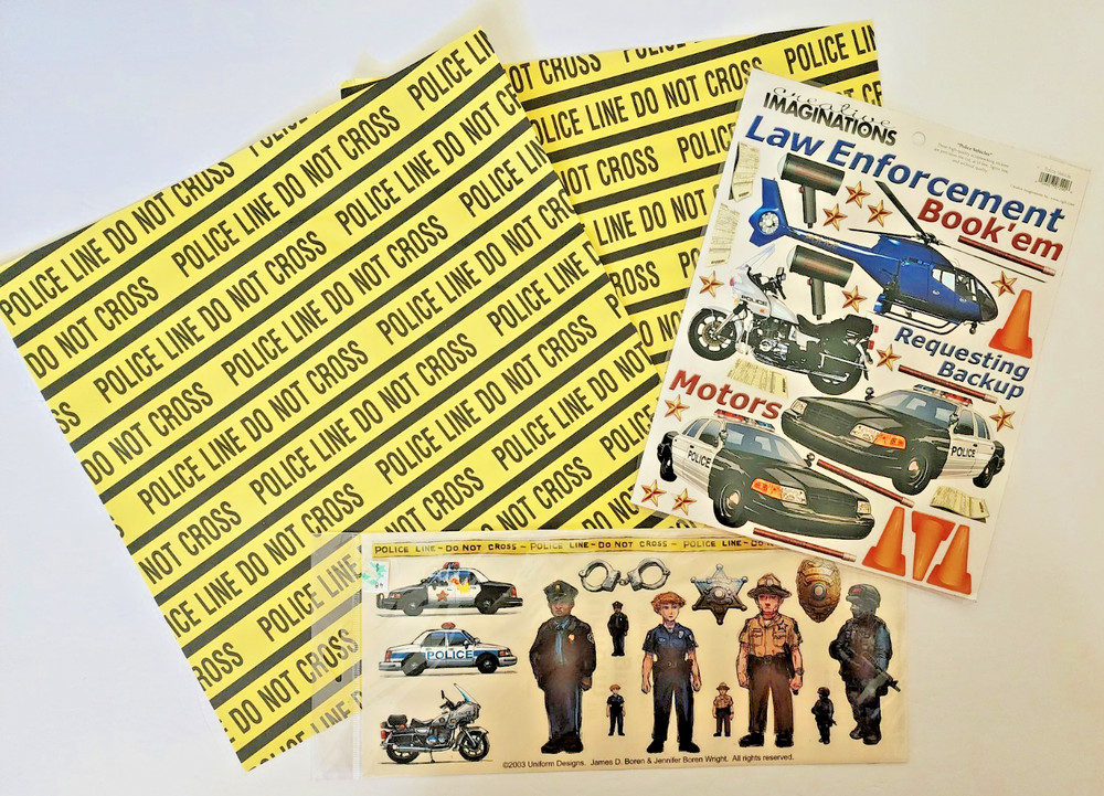 Vintage 90s Creative Imaginations Police Law Enforcement Stickers & 12×12 paper