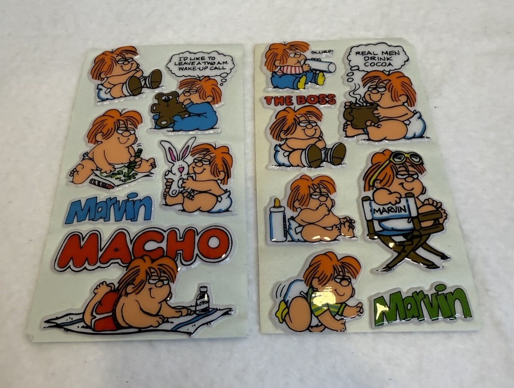 (2) Sheets 80s Cartoons Marvin Puffy Sticker Born To Be Wild Fat Comedy Red Hair