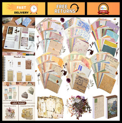 565 Pcs Vintage Scrapbook Paper Kit with Flower Stickers, Decorative Craft Set f