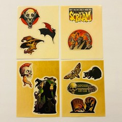 RETRO STICKER LOT Halloween SCREAM Scarecrow Moth Black cat Tombstone WITCH