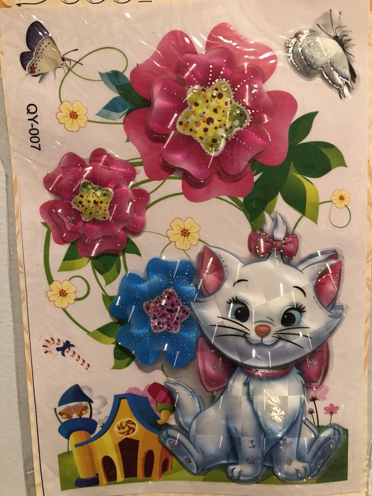 Disney Marie Cat Large 3D Holographic Sticker Sheet Scrapbook Diary Kids Vintage