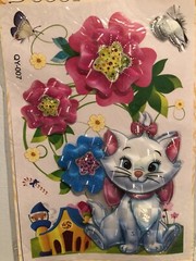 Disney Marie Cat Large 3D Holographic Sticker Sheet Scrapbook Diary Kids Vintage