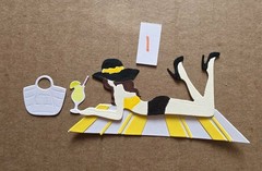 Summer Beach Girl On Towel With Bag & Drink Cardstock Card See Pics #1-3