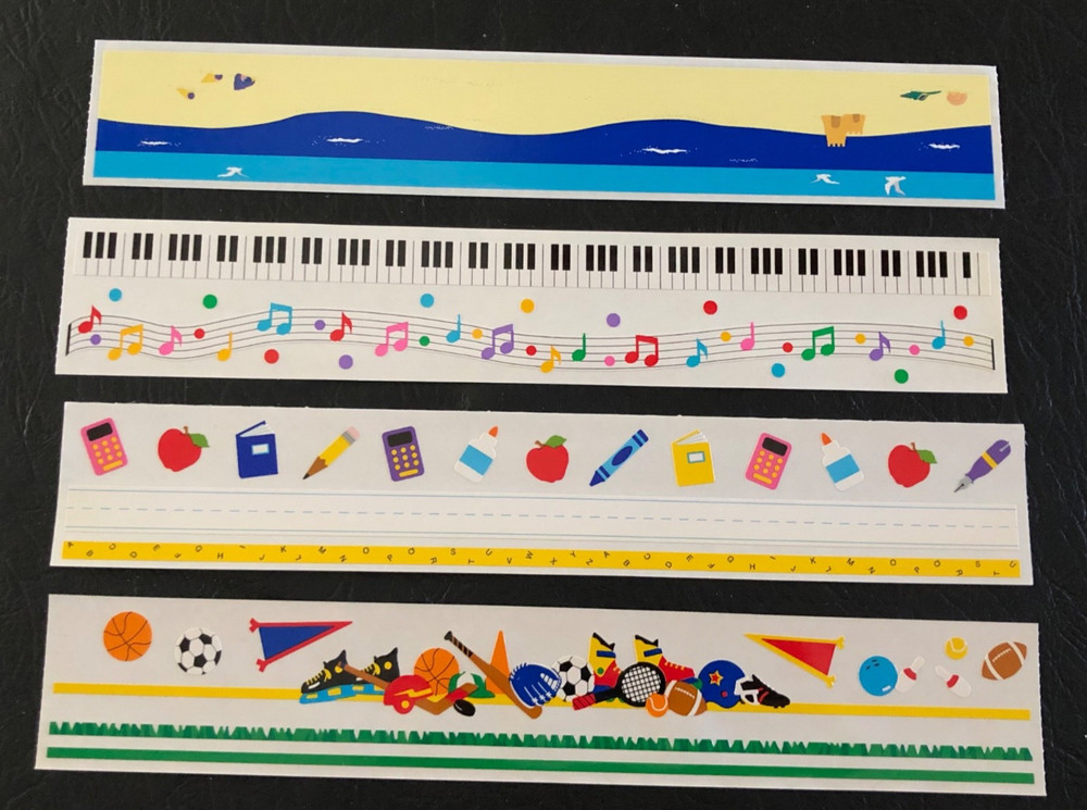 4 Mrs Grossman Vtg 2″x12″ Design Line Sticker sheets~BORDERS~School~SPORTS~Beach