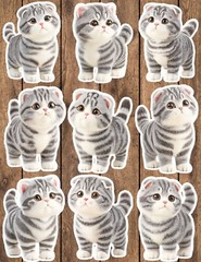 Scottish Fold Kitten Die Cut Vinyl Stickers Set Scrapbooking Laptop Water Bottle