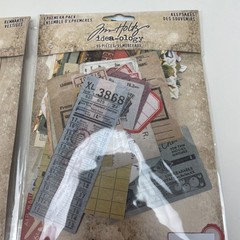 Tim Holtz Idea-ology Layers Remnants 33pc & Ephemera Keepsakes 95pc, Lot of 2