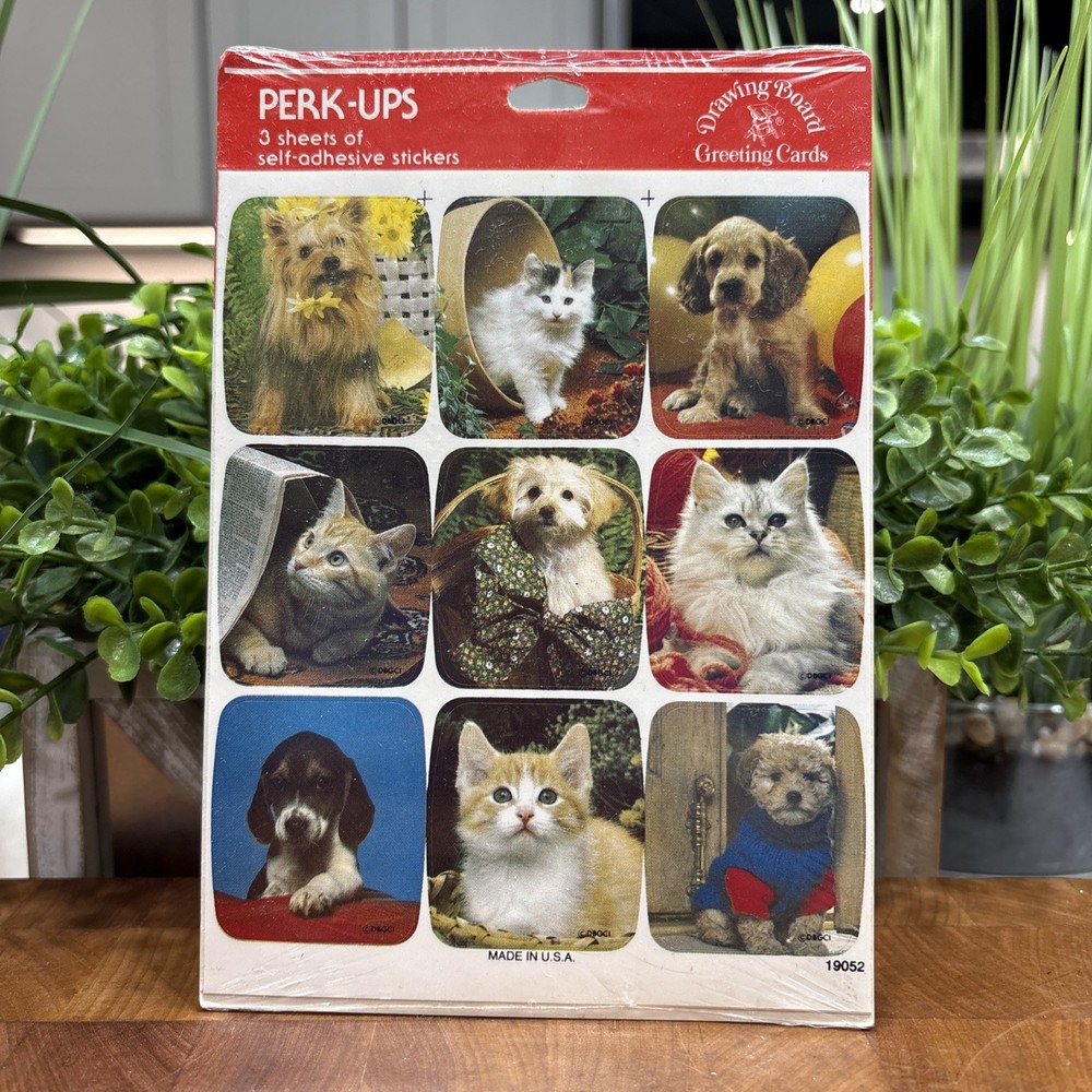 VTG STICKERS NOS Puppy & Kitten 3 Sticker Sheets Drawing Board Greeting Cards