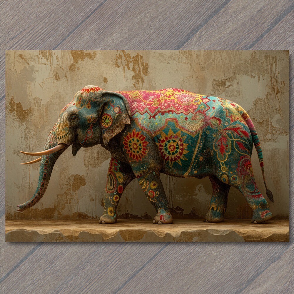 STICKER Elephant Bright Vibrant Colorful Quilted Painted Beautiful Flower Tusk