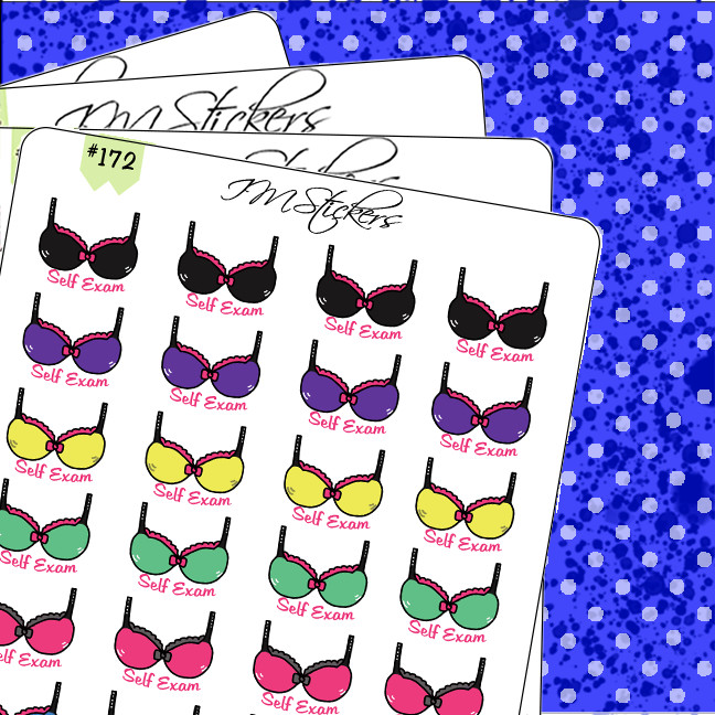 Self Breast Exam Health Tracker Hand Drawn Planner Stickers Cancer Awareness