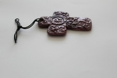 Cross – Handmade Maroon Ceramic Cross with Pink Rhinestone the Middle #2