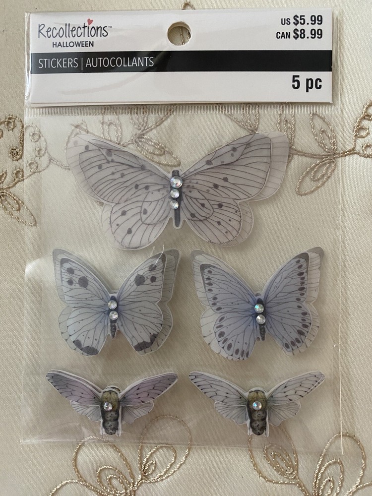 RECOLLECTIONS HAUNTED FOREST VELLUM BUTTERFLY & BEE STICKERS 5 PC NEW HALLOWEEN