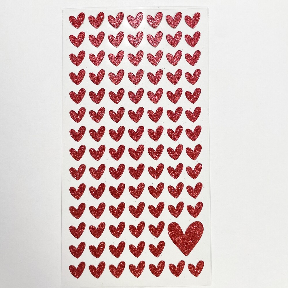 Red Glitter Small Heart Sticker 95 Count Self-Adhesive 0.35Inchs 90mm Crafts
