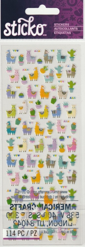 NEW! Sticko Tiny LLAMAS Theme Stickers 114 pieces! 00076 Fast FREE Ship!